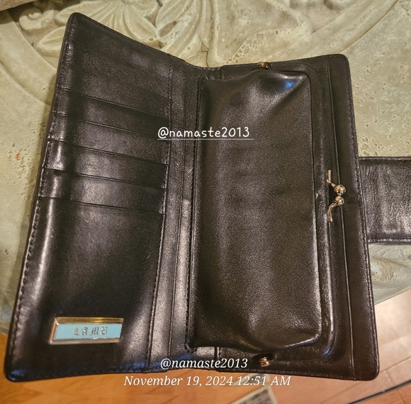 L.A.M.B. Gwen Stefani Leather Wallet Velour Center Stripe Designer Luxury #63 - Picture 9 of 14